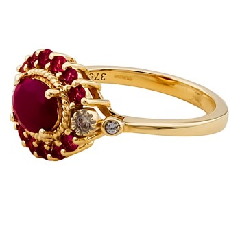 9ct Gold Ruby/Tourmaline Cluster Ring size J